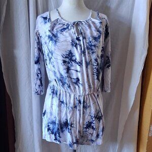 belle and sky Blue and white tie-dye romper with off the sholder long sleve